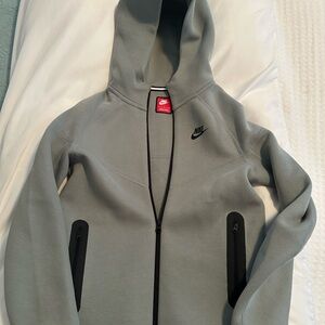 Nike Tech Kids Gray/Green Hoodie with Black Accents Full Zip